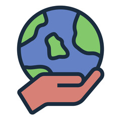 globe in hand filled line icon for eco friendly travel choice
