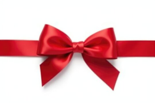 Elegant red satin ribbon banner, tied in a bow, isolated on white background , holiday, red, knot