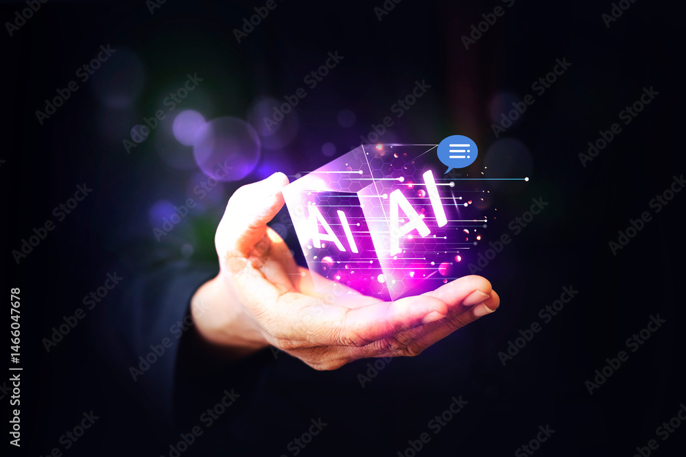 Fototapete Businessman show virtual graphic internet connect for generates something, futuristic technology transformation. Artificial Intelligence.