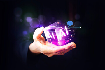 Businessman show virtual graphic internet connect for generates something, futuristic technology...