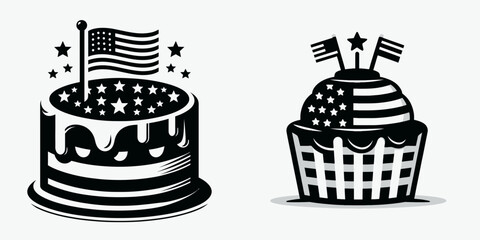 The Patriotic Cake. Symbol Vector Clip art. Star-spangled confection a delightful dessert for national celebration of liberty.