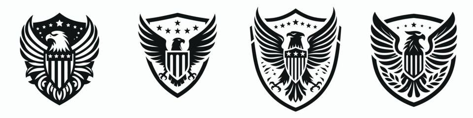 The Patriotic Eagle Shield. Symbol Vector Clip art. National avian safeguard emblem icon of valor liberty and defense.