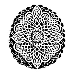 Intricate monochrome ornamental pattern design featuring symmetrical and radial motif