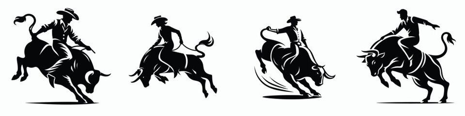 The Rodeo Bull Rider. Symbol Vector Clip art. Cowboy astride raging bovine a gripping spectacle of western arena athletics.