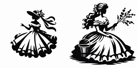 The Southern Belle. Symbol Vector Clip art. Magnolia charm dixie elegance a youthful woman embodying culture.