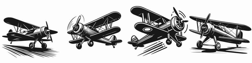 The Vintage Airplane. Symbol Vector Clip art. Classic aerocraft explore aviation heritage with antique flying machine imagery.