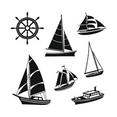 Sea Boat Silhouette Vector Icon Set – Nautical Boat SVG Bundle for Cricut, T-Shirt Design & Marine Illustrations, boat silhouette svg, sea boat icon set, nautical vector bundle, marine silhouette icon