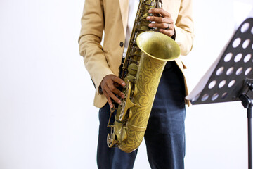 Close Up Saxophonist Musician Playing Jazz Music