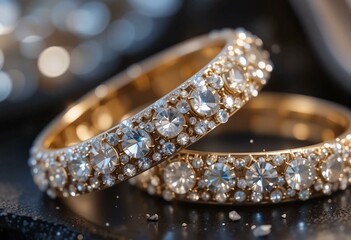 Ornate gold and diamond jewelry with intricate details in a high-quality close-up studio shot.
