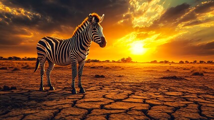 Obraz premium Majestic Zebra at Sunset in African Savanna Landscape