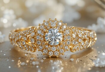 Beautiful, delicate diamond jewelry with gold and intricate, opulent, and regal design.
