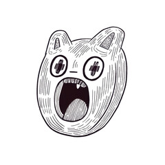 Cute Cartoon Cat Head with Big Eyes and Open Mouth Expression