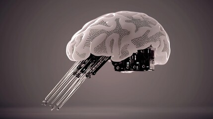A 3D model of a human brain fused with advanced technology