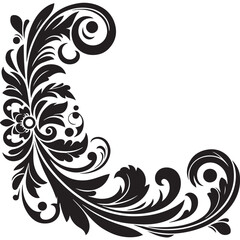 Elegant Black Floral Corner Ornament Vector Design with Vintage Swirl Patterns – Decorative Botanical Frame Element for Invitations, Tattoos, and Graphic Projects.