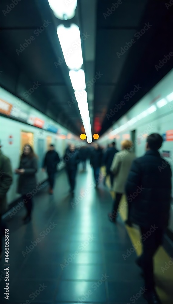 Poster generative ai rendering of a blurred urban subway platform commute scene