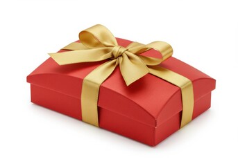 Obraz premium Red gift box with golden ribbon