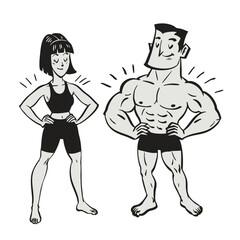 Vintage cute hand drawn doodle of couple fitness people