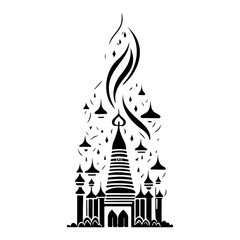 Striking graphic representation of a pagoda silhouette with abstract elements