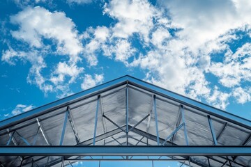 Fototapeta premium Elevated view of a modern metal roof structure.