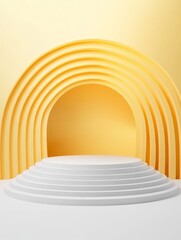 Obraz premium Abstract Yellow Archway with White Platform - A minimalist 3D of a white platform with steps