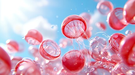 Floating Jellyfish Like Spheres on a Sunny Day
