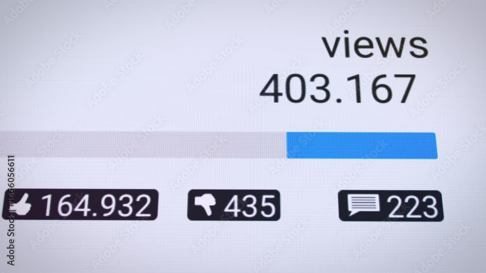 Poster video animation of a counter for views with like, dislike and comment counter - social media.