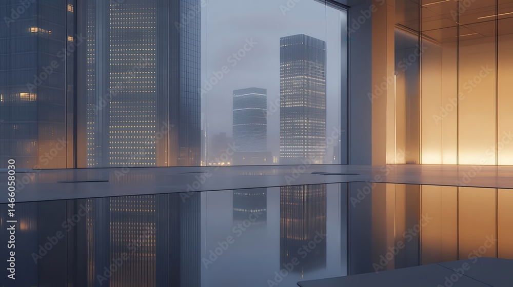 Poster 都市の建築物の反射と穏やかな光景を持つ現代的な都市の景観 抽象的なデザインの背景と静かな雰囲気