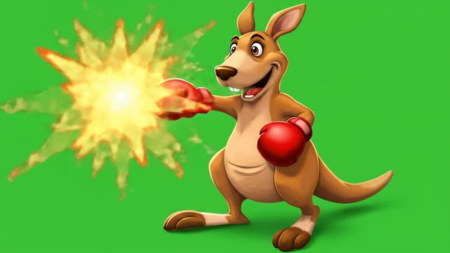 Cartoon kangaroo character boxing with red gloves on green background a symbol of sport and power