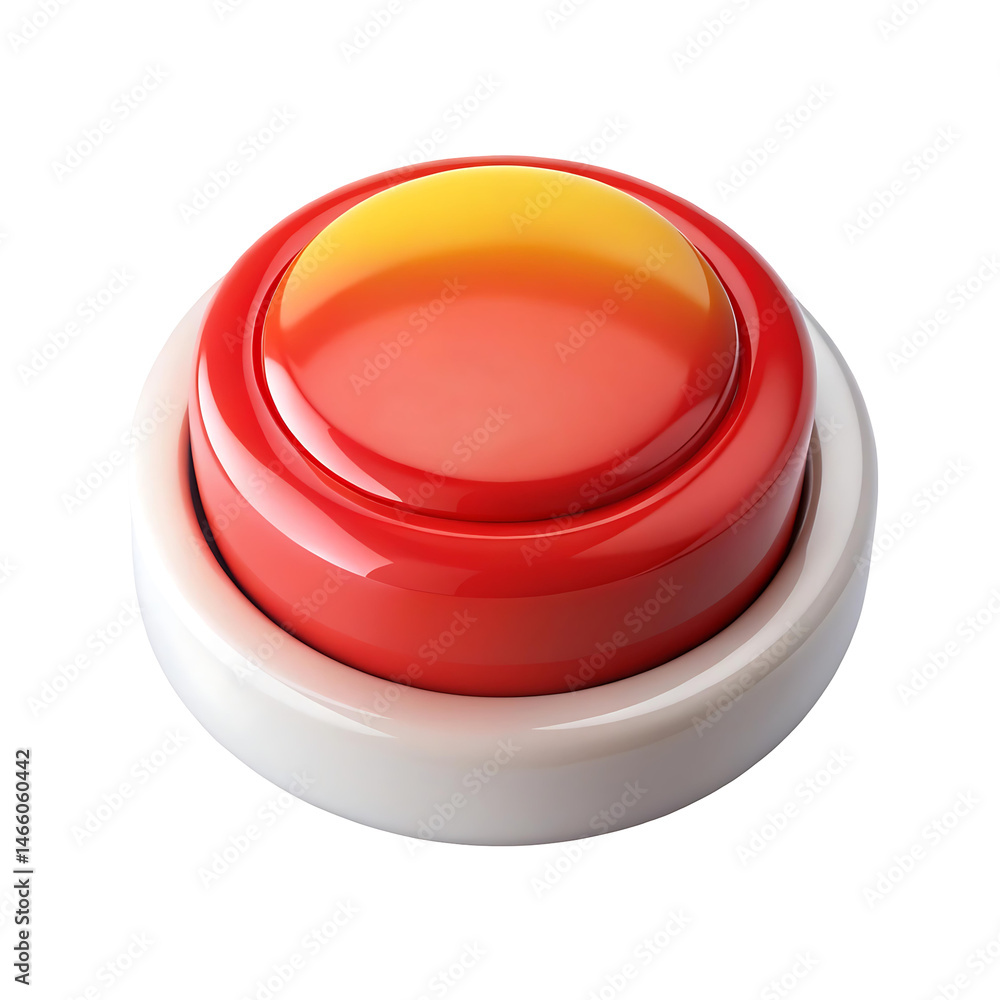 Poster red push button 3d rendering isolated on transparent background. cut out