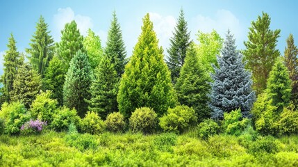 Fototapeta premium Serene evergreen trees against a clear blue sky a tranquil fores