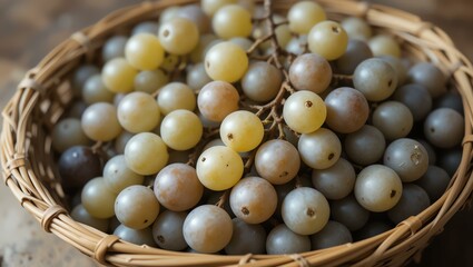 A woven basket filled with organic, seasonal fruits showcasing a variety of colors. Perfect for healthy eating, nutrition concepts, and farm to table cuisine.