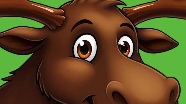 Cartoon moose illustration with smiling expression on green background wildlife character
