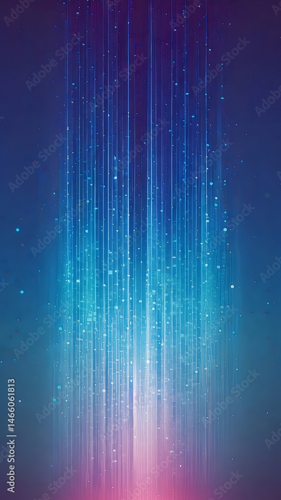 Poster 青色と紫色の抽象的な光の線が輝く背景 未来的なデジタルの流れ テクノロジーデータとエネルギーのダイナミックなパターン