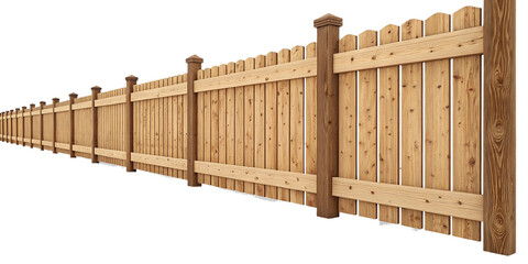 Straight View of a Wooden Fence with Natural Grain on White Background PNG