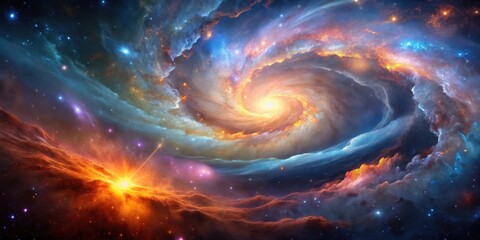 Cosmic Spiral Nebula A Celestial Tapestry of Vibrant Hues and Glowing Stars