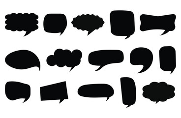 Black Speech bubbles set  in various shapes. Empty speech bubble Black collection. Comic chat message balloon. Black and white.Textbox in doodle style. Hand drawn vector speech bubble. 
