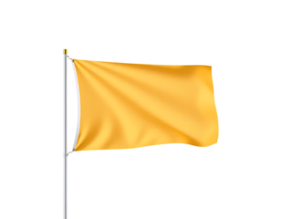 A realistic depiction of a yellow flag waving on a pole.