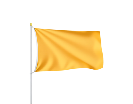 A realistic depiction of a yellow flag waving on a pole.