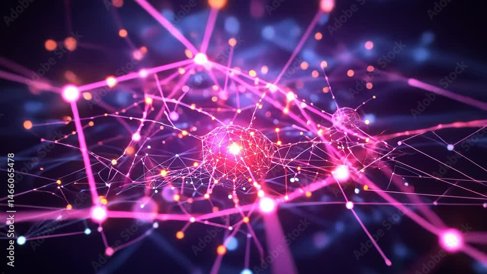 Poster abstract digital network glowing connections and vibrant technology in interconnected nodes