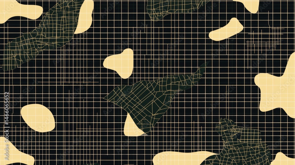 Poster abstract grid with organic shapes for retro-inspired background design