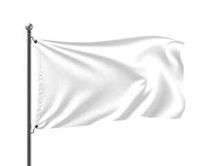 Realistic white flag waving on a pole.