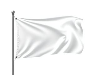 Realistic white flag waving on a pole.