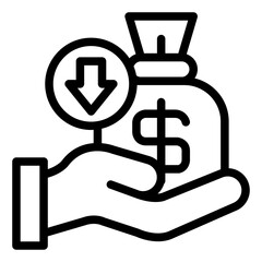 money bag outline icon with income amount in hand