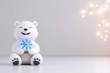 Happy Polar Bear with Snow Globe - Joyful polar bear cherishes a snow globe, symbolizing winter, happiness, warmth, peace, and festive cheer