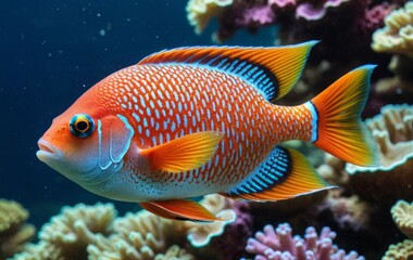 Obraz premium Vibrant Orange and Blue Reef Fish in a Coral Reef