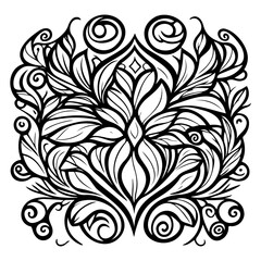Ornate black and white floral design with symmetrical and flowing patterns