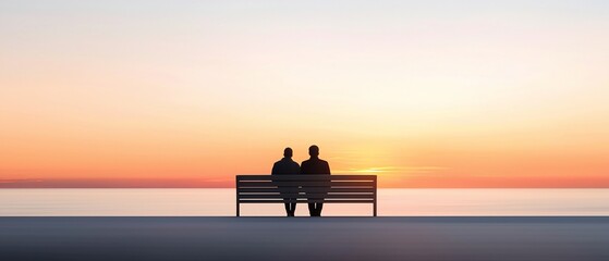 Obraz premium Silhouetted figures sharing reflective moment on a park bench during tranquil sunset
