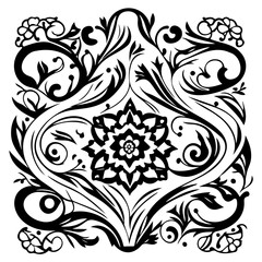 Abstract monochromatic swirl pattern, ornamental flourish design element decor