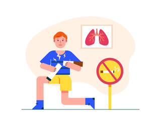 Men are showing say no to smoking, causing many diseases. Healthy life illustration. Flat vector illustration concept