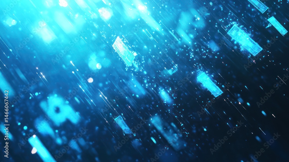 Poster abstract digital backdrop with vibrant blue light streaks and geometric shapes. dynamic glowing line